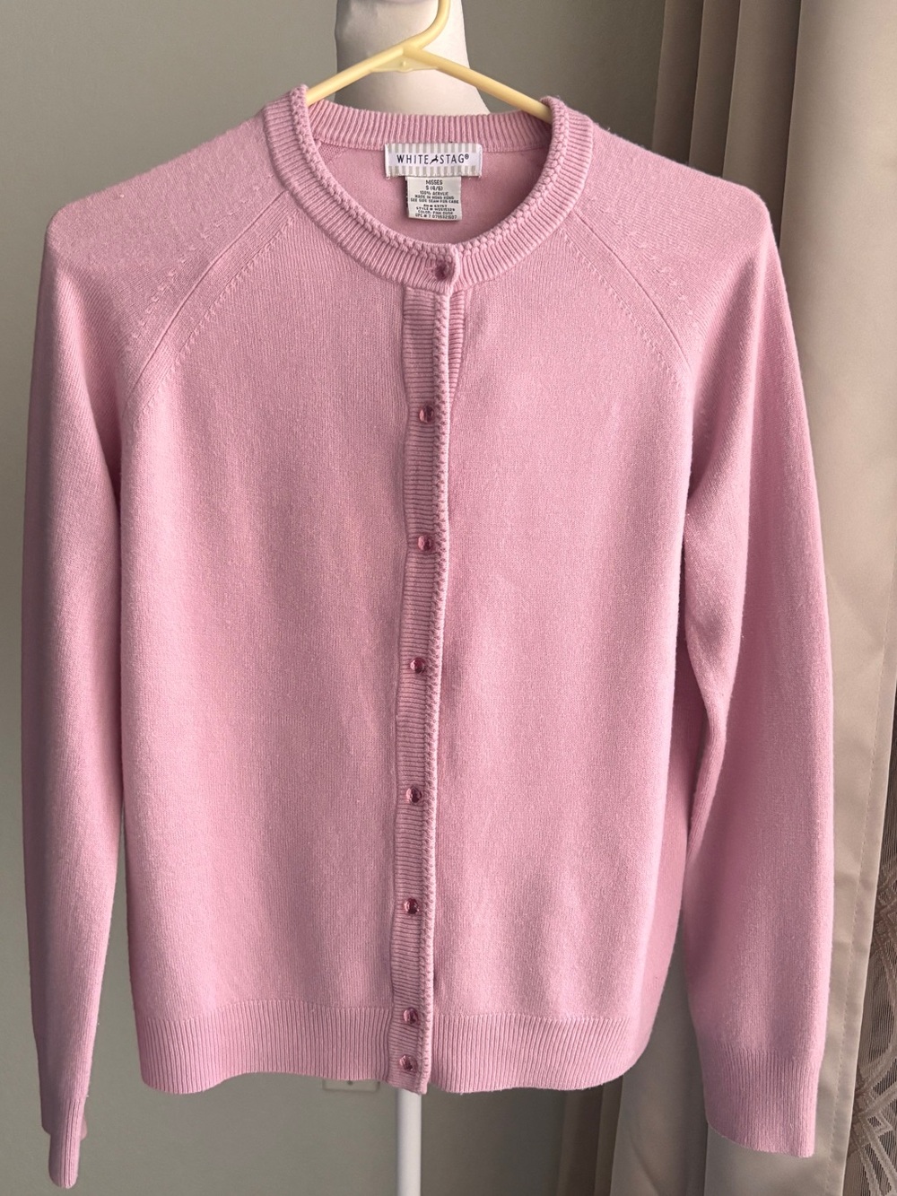 White Stag Rose Pink Button-Front Raglan Style Crewneck Cardigan, size S